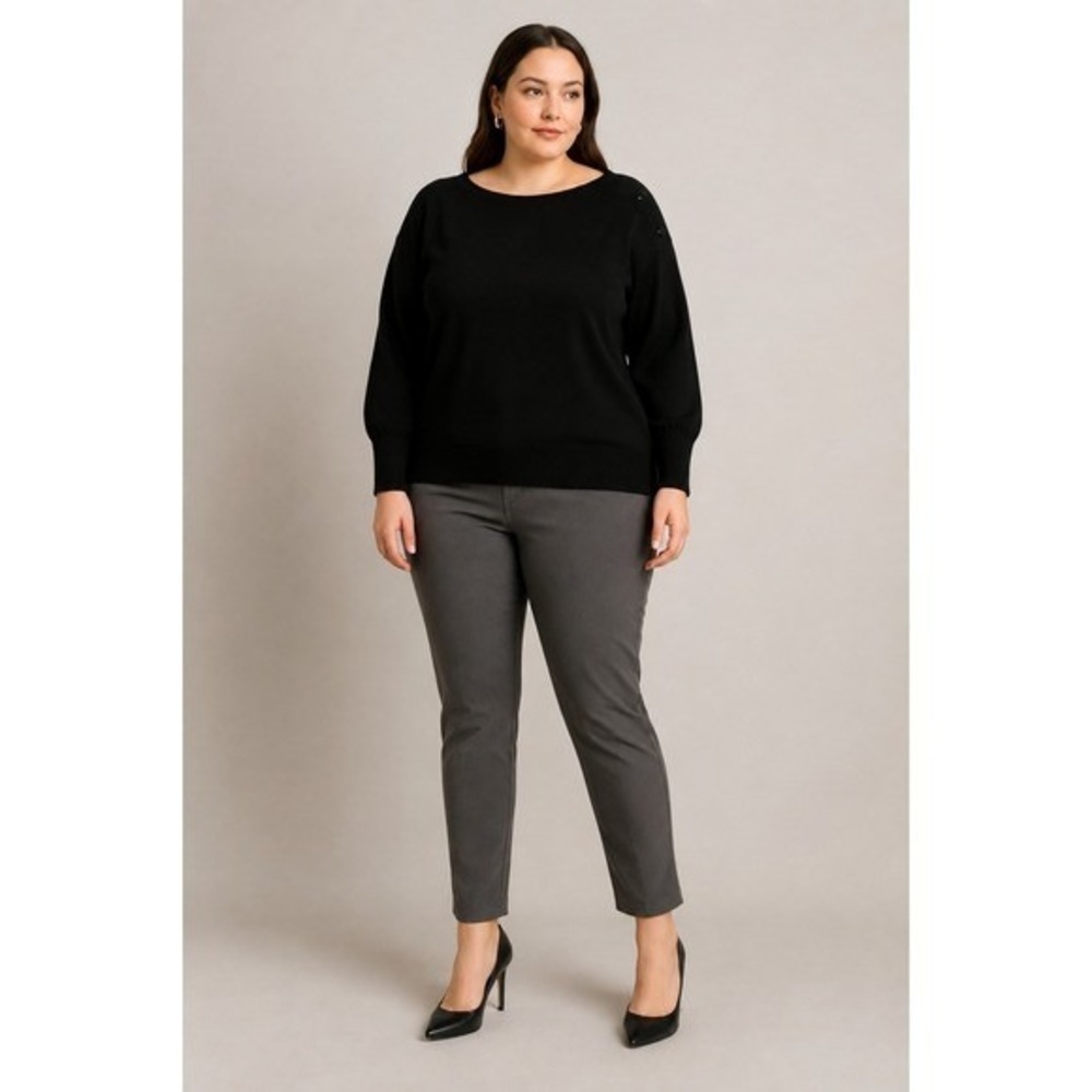 Fashion to Figure Size 2 Black Boat Neck Button Shoulder Dolman Sleeve Sweater